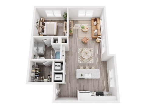 Floor plan for 1 bed, 1 bath, 786 sqft